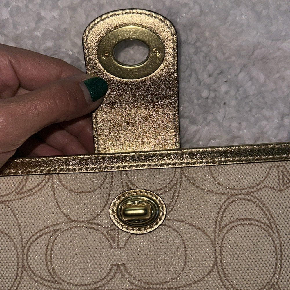 Coach Gold metallic cream and brown signature canvas long Wallet bundle - Picture 9 of 16